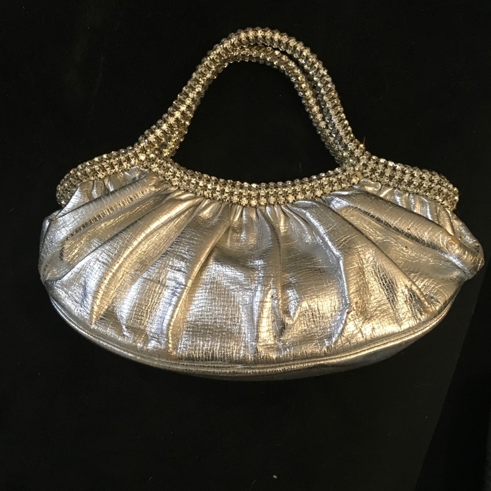 Judith Leiber Rhinestone Silver Leather Clutch 7" - Picture 5 of 5